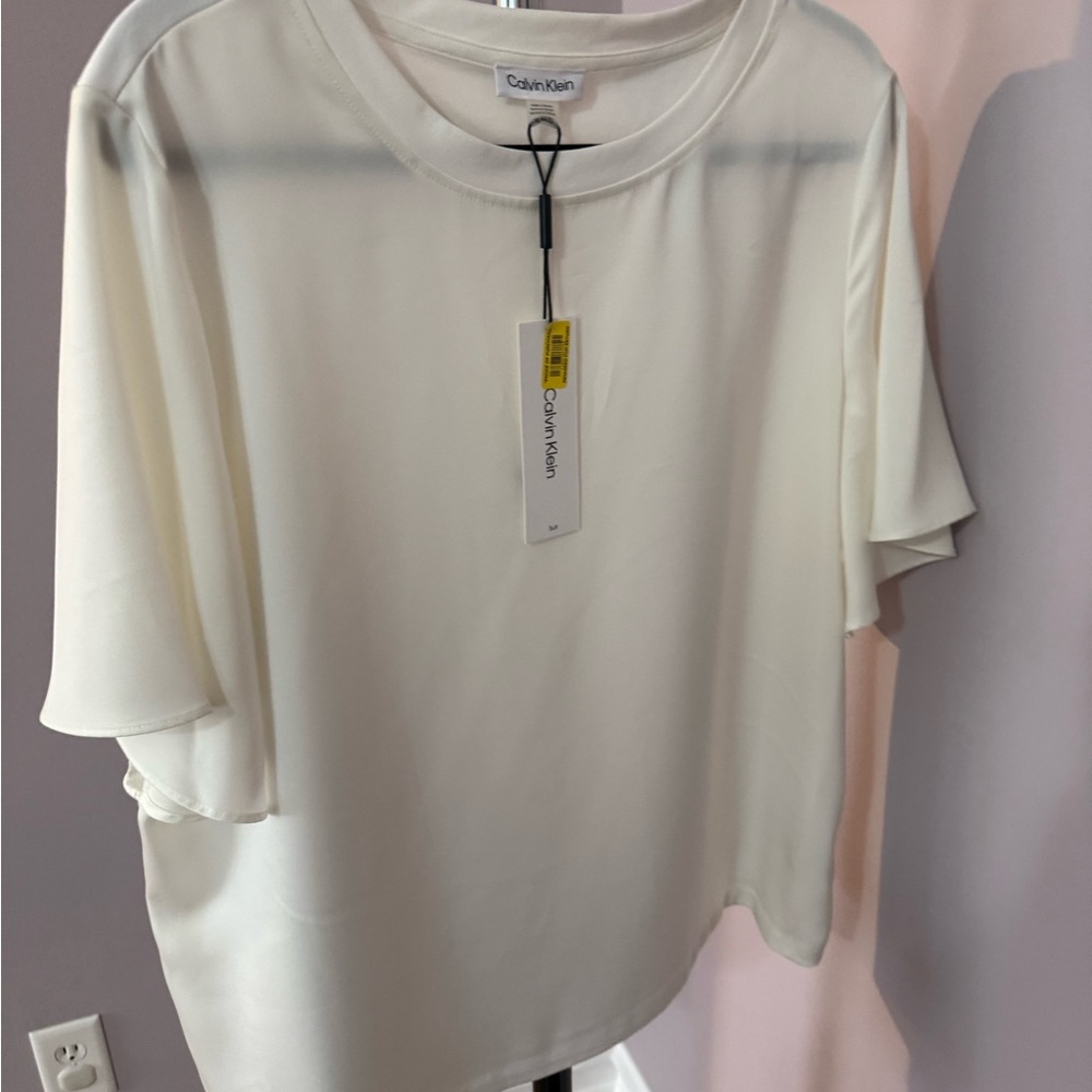 Calvin Klein Women's Ivory Short Sleeve Top